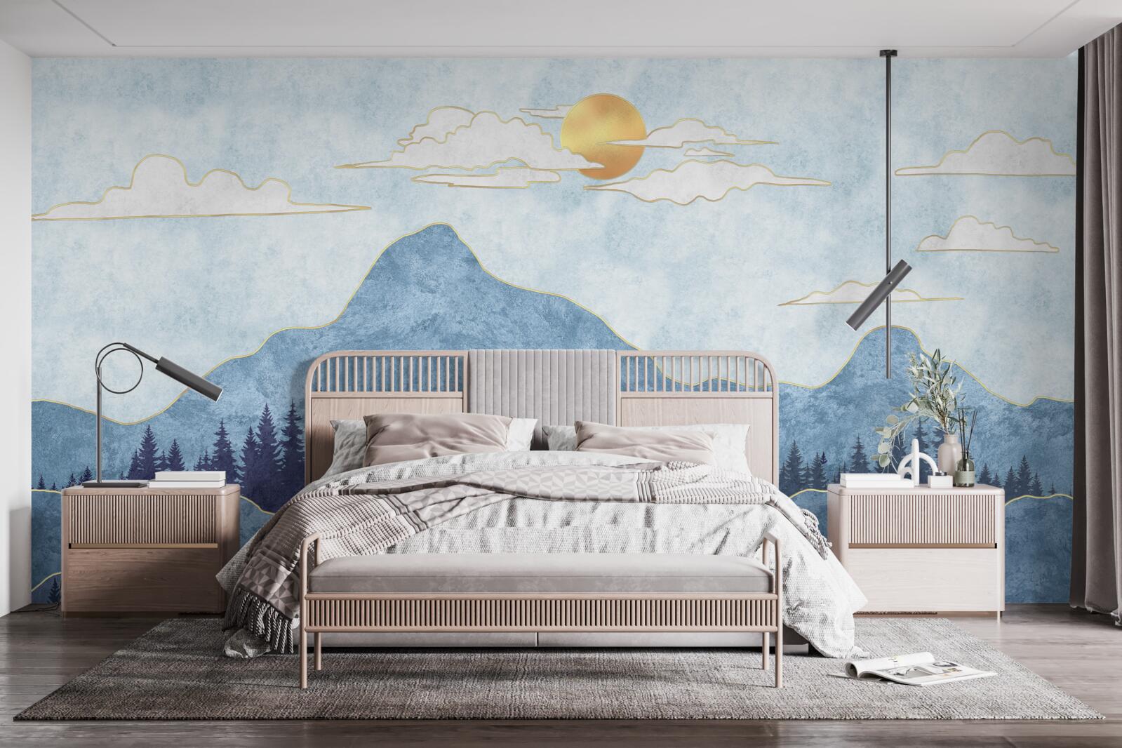 Fotobehang winterse bergen onder een koude zon