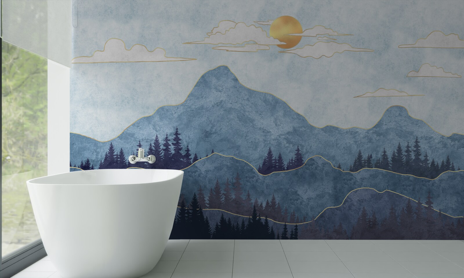 Fotobehang winterse bergen onder een koude zon