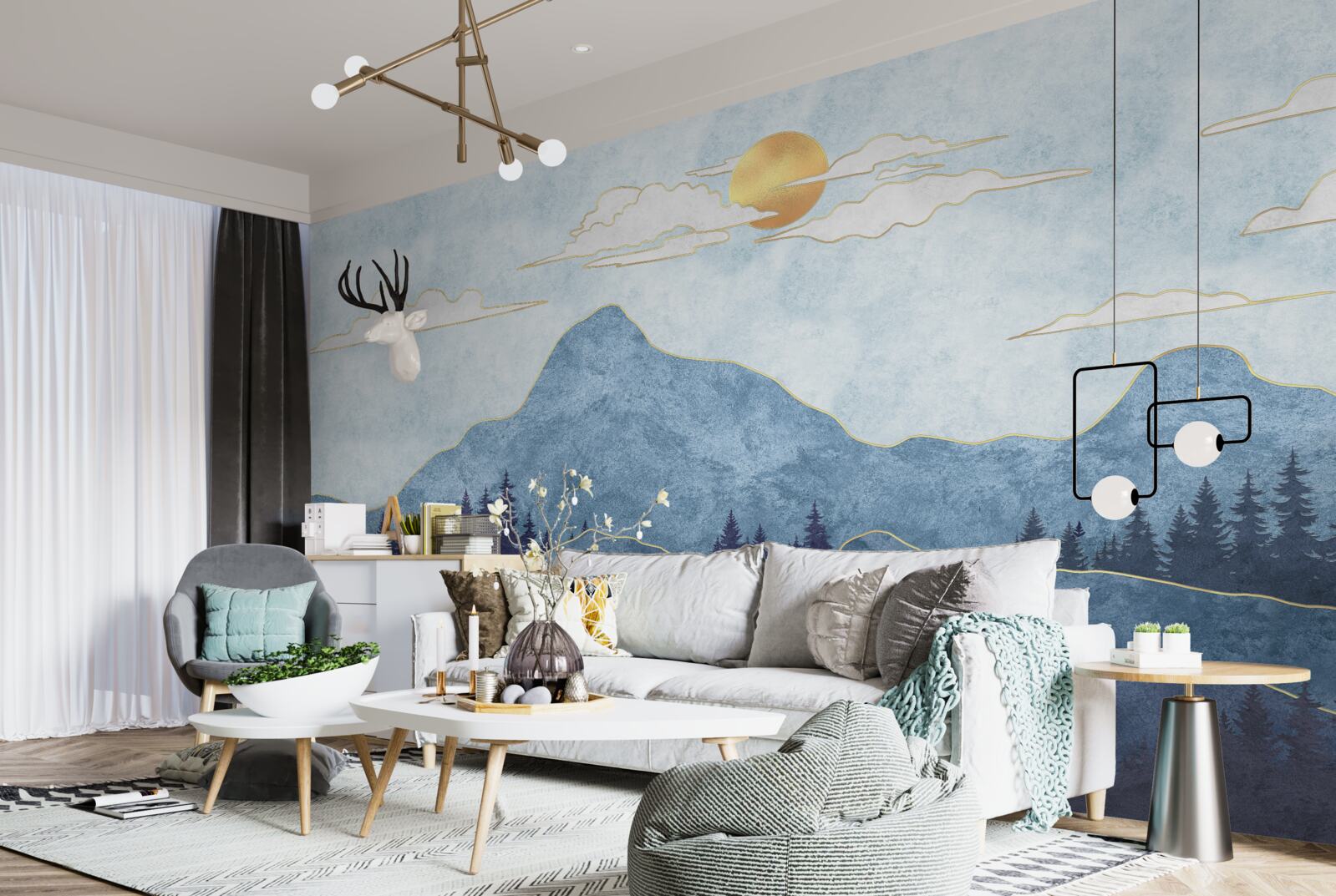 Fotobehang winterse bergen onder een koude zon