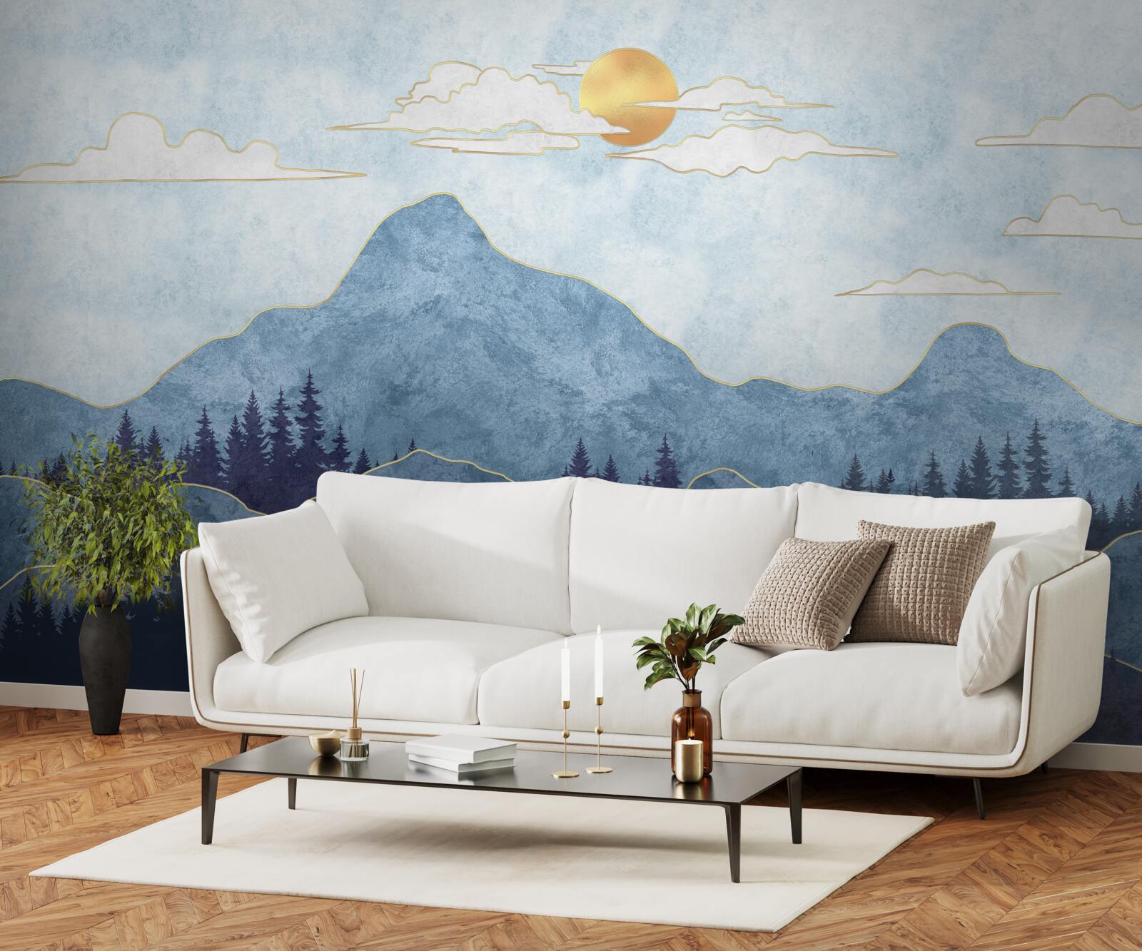 Fotobehang winterse bergen onder een koude zon