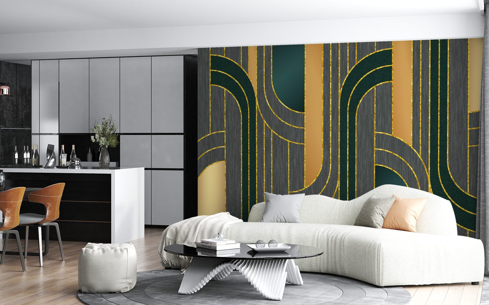 Fotobehang donkere lijnen, die voortdurend en vloeiend in elkaar overgaan