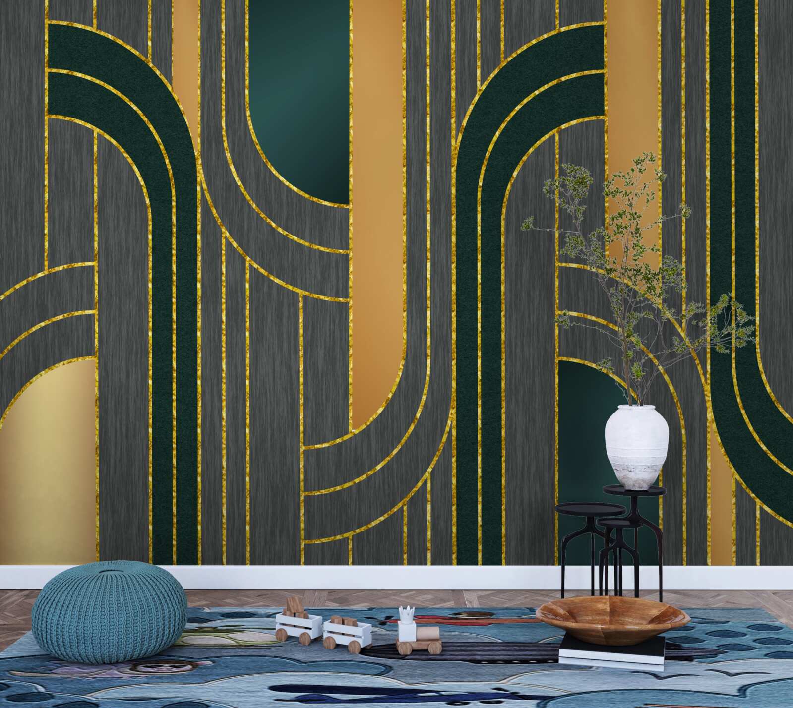 Fotobehang donkere lijnen, die voortdurend en vloeiend in elkaar overgaan