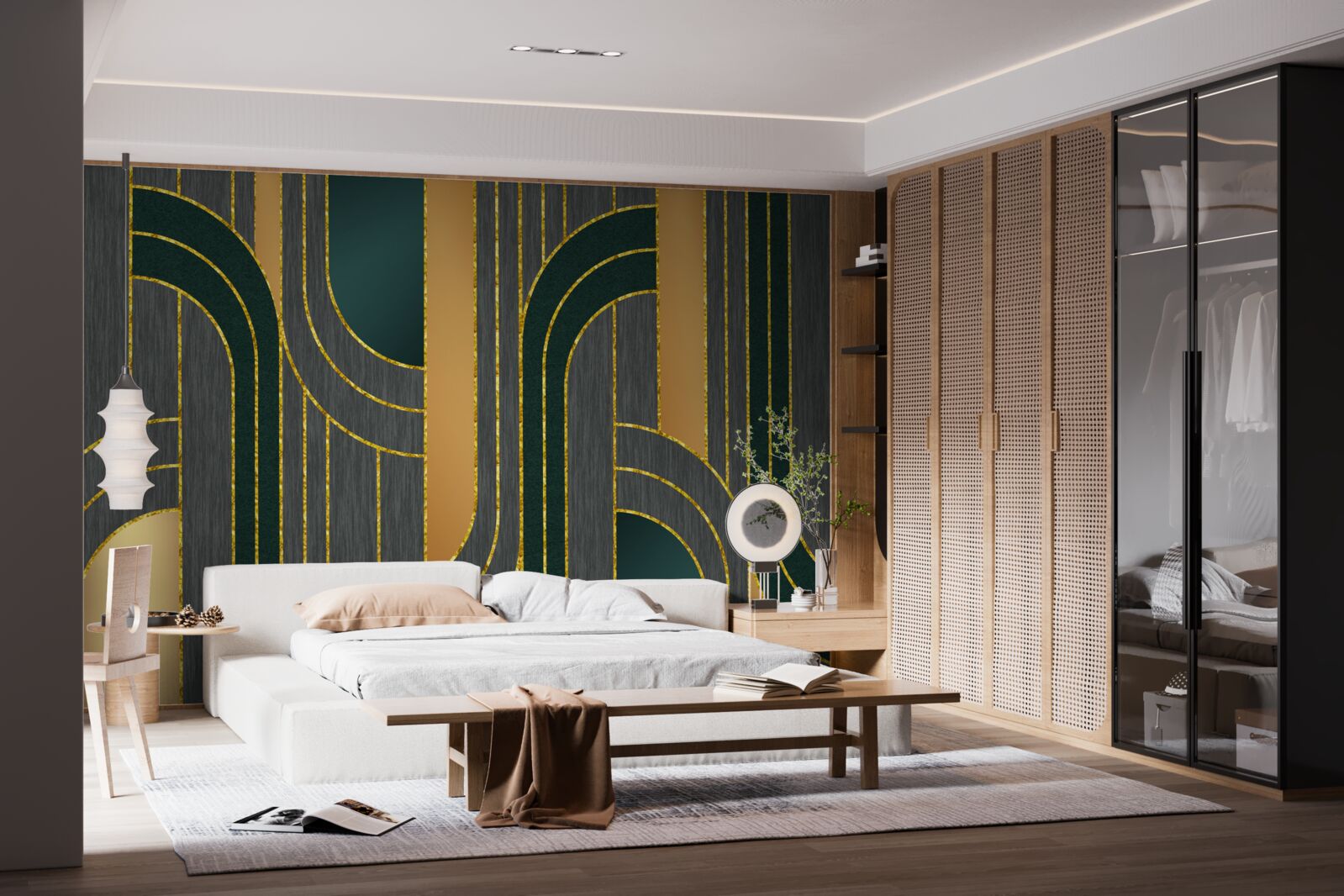 Fotobehang donkere lijnen, die voortdurend en vloeiend in elkaar overgaan