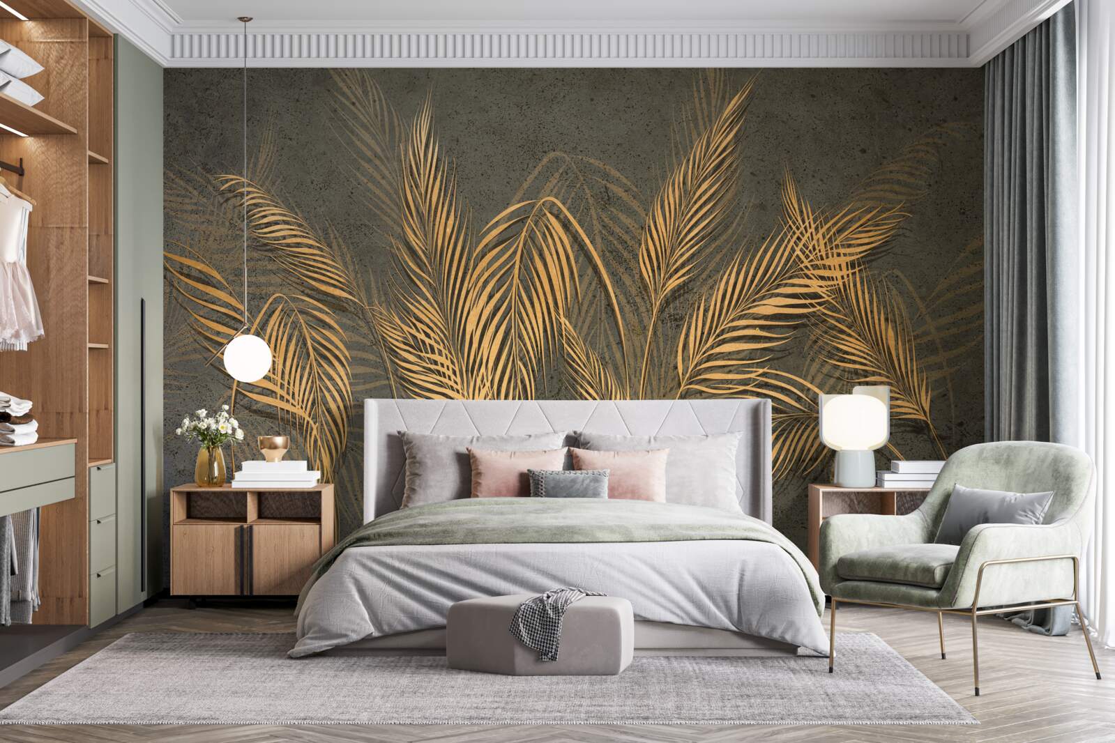 Fotobehang gierstoorveren in gouden licht