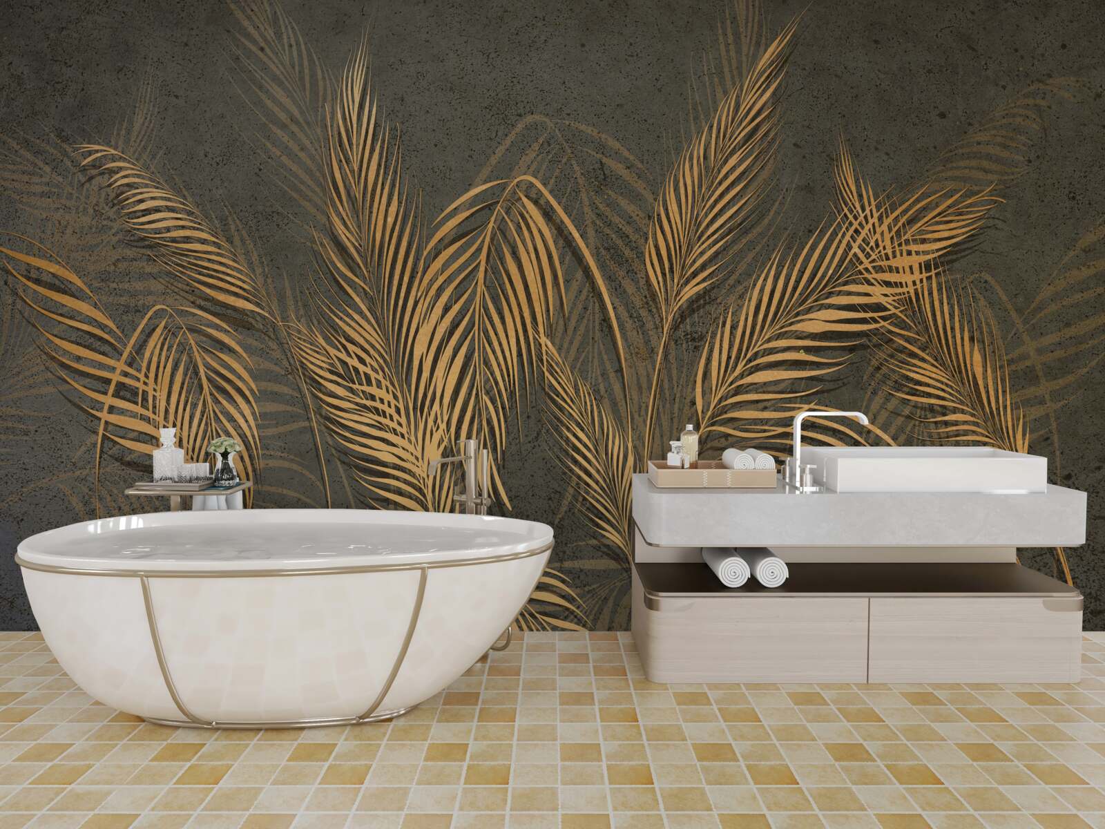 Fotobehang gierstoorveren in gouden licht