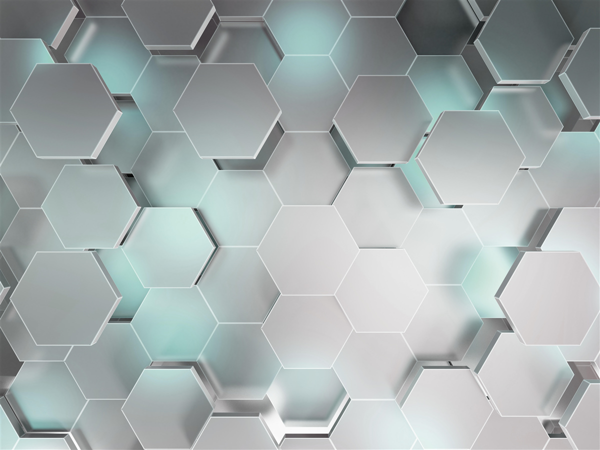 Fotobehang lichtgevende zeshoeken die in de lucht zweven