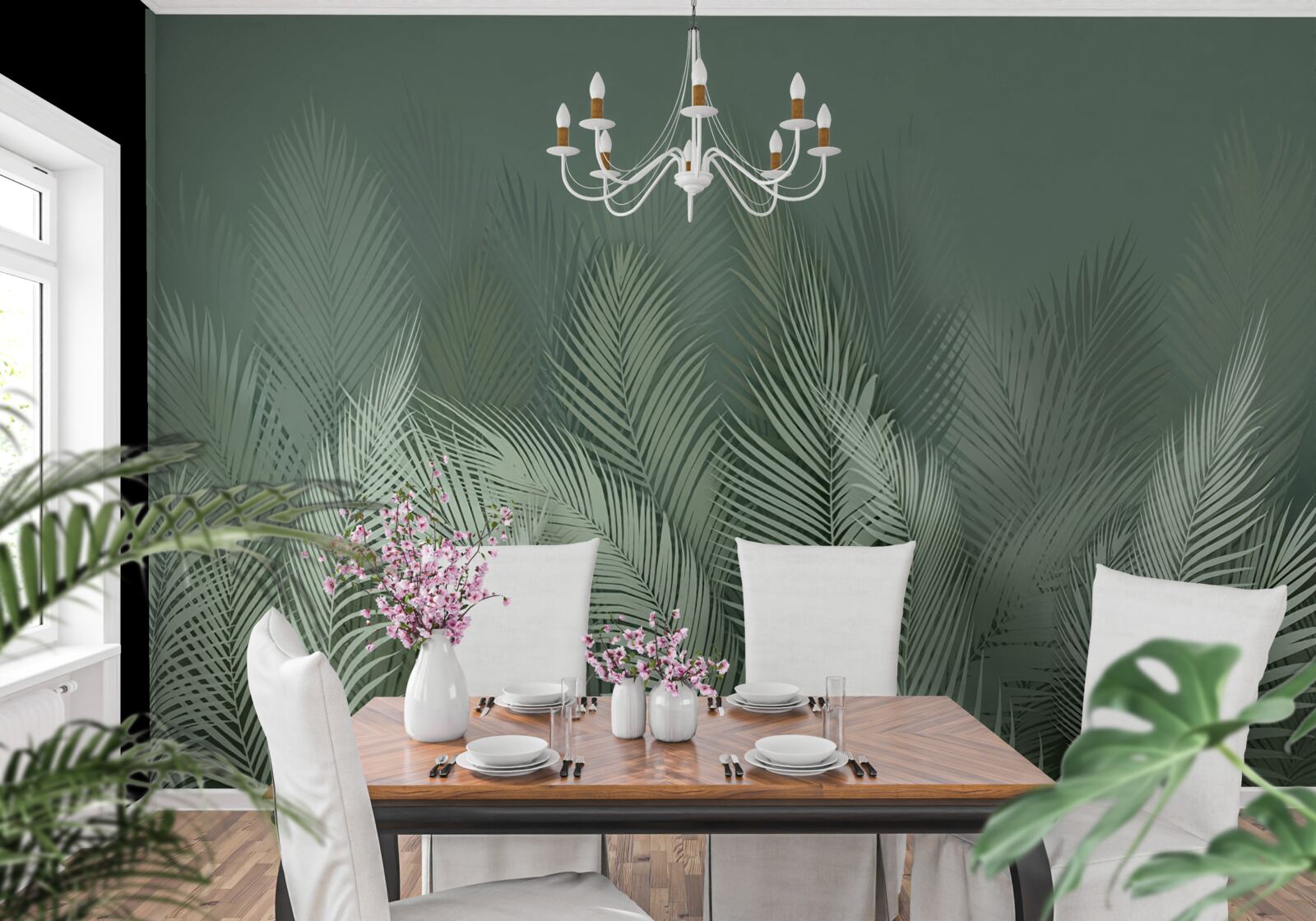 Fotobehang groene palmbladeren