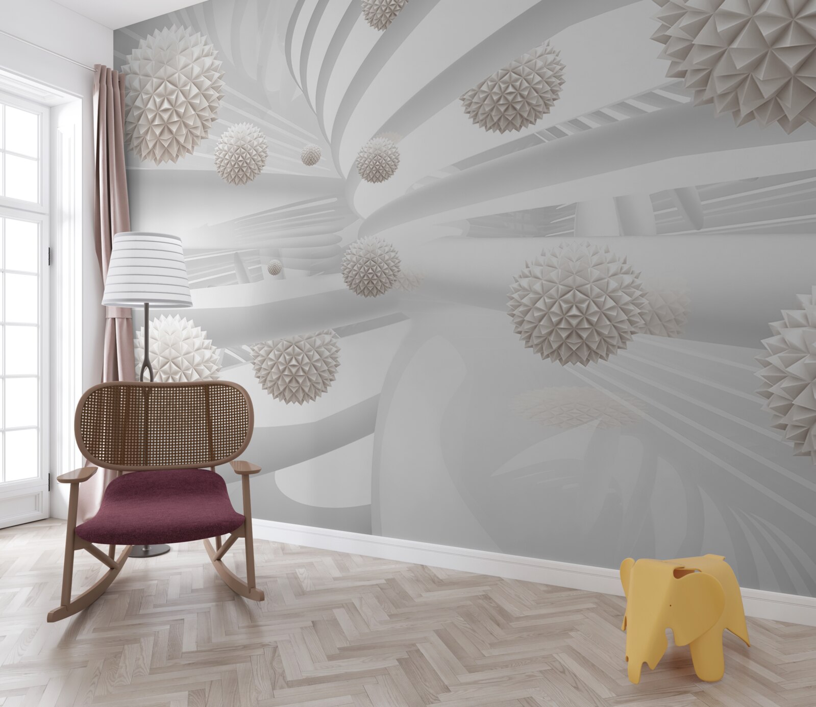 Fotobehang scherpe ballen die in een buis vliegen