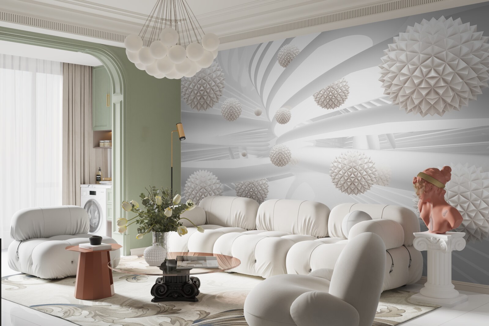 Fotobehang scherpe ballen die in een buis vliegen