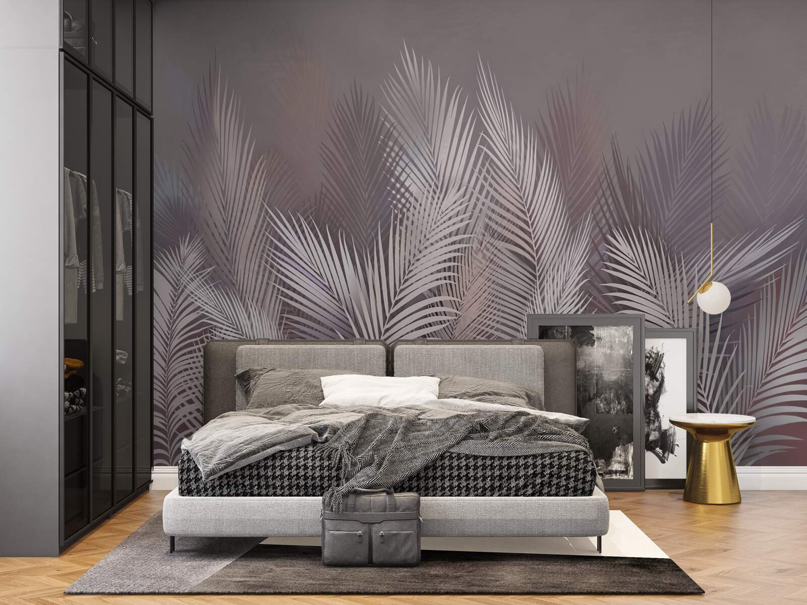 Fotobehang mistige achtergrond geeft witte tropische bladeren een unieke sfeer