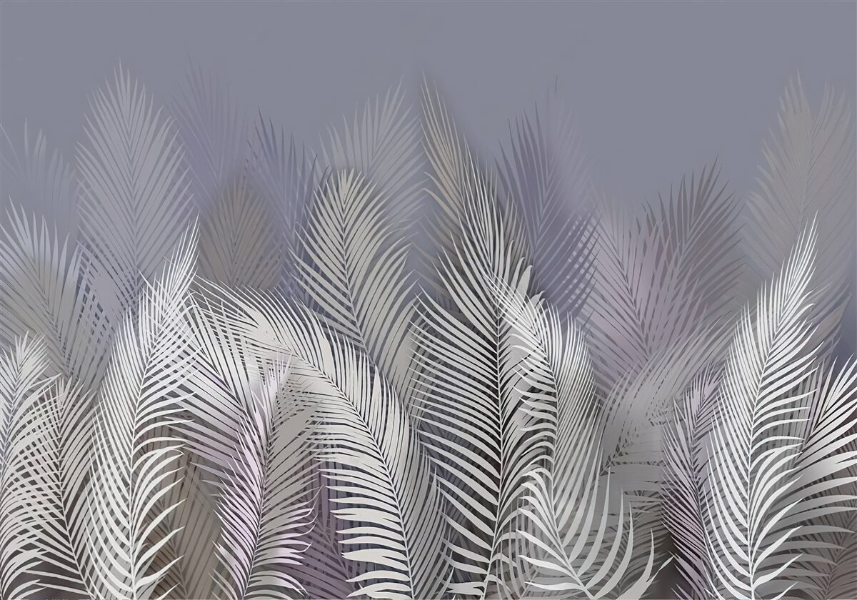 Fotobehang witte palmbladeren in het donker