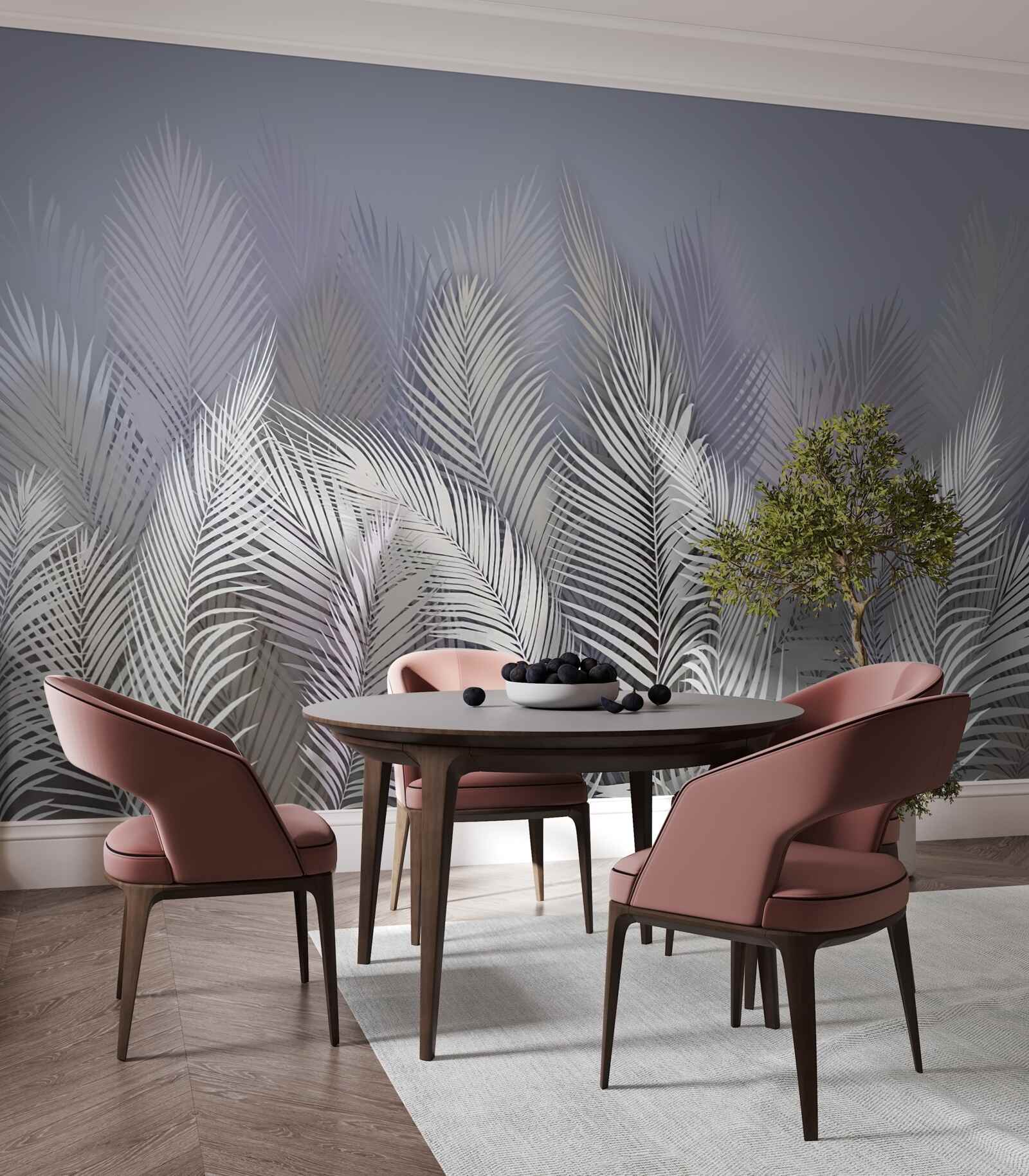 Fotobehang witte palmbladeren in het donker