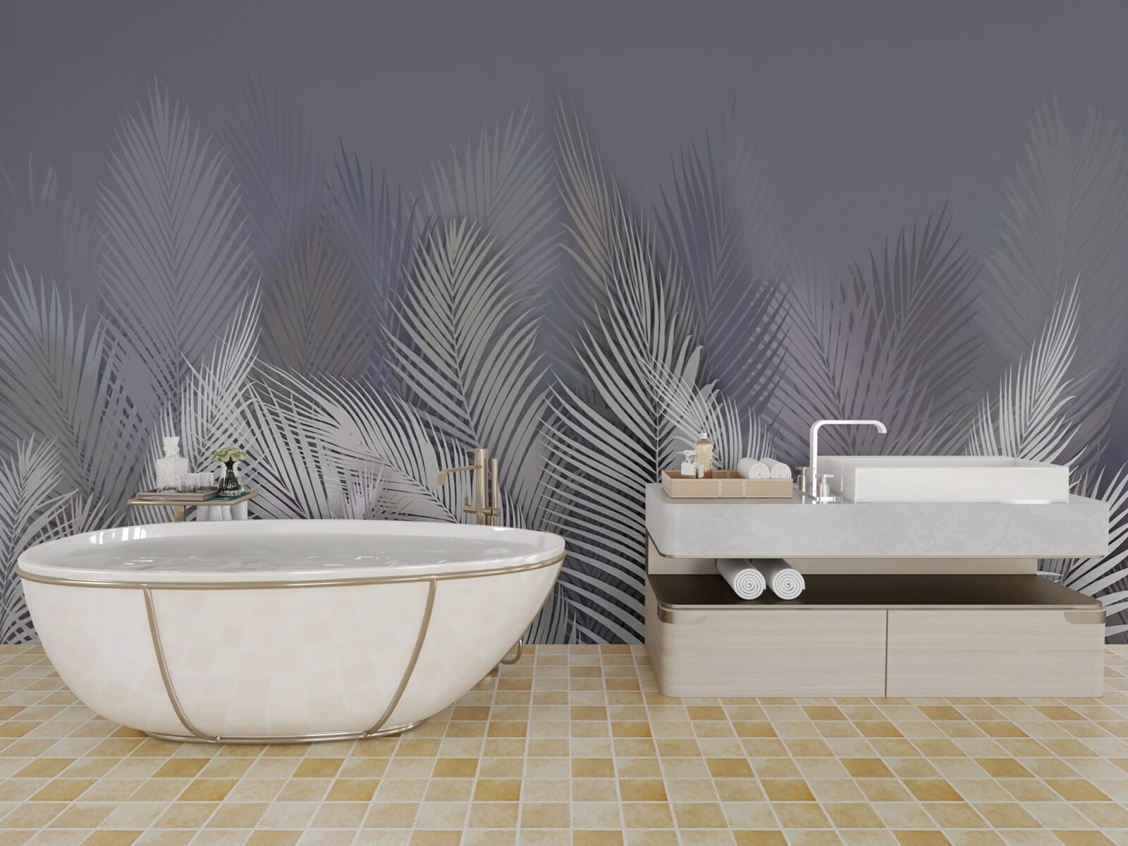 Fotobehang witte palmbladeren in het donker