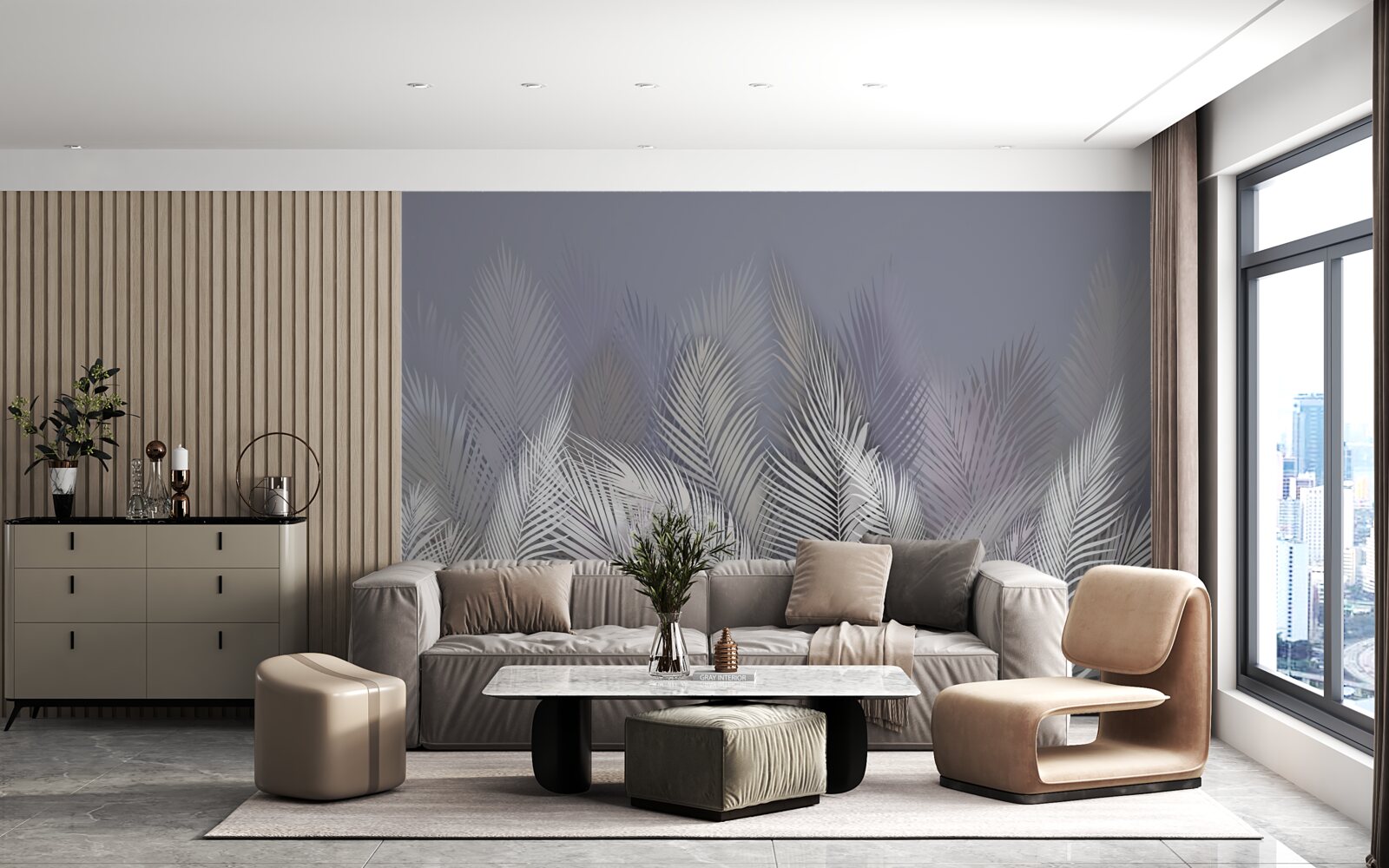 Fotobehang witte palmbladeren in het donker