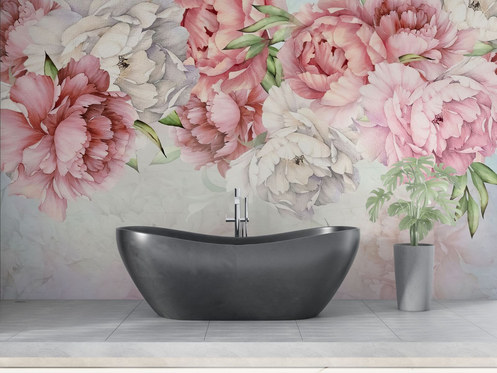 Fotobehang heldere achtergrond versierd met delicate roze bloemen