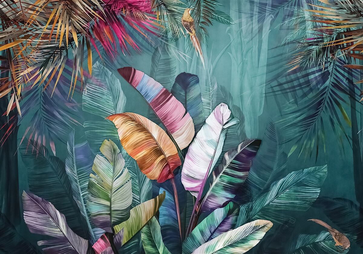 Fotobehang prachtige set tropische boombladeren geschilderd in herfsttinten