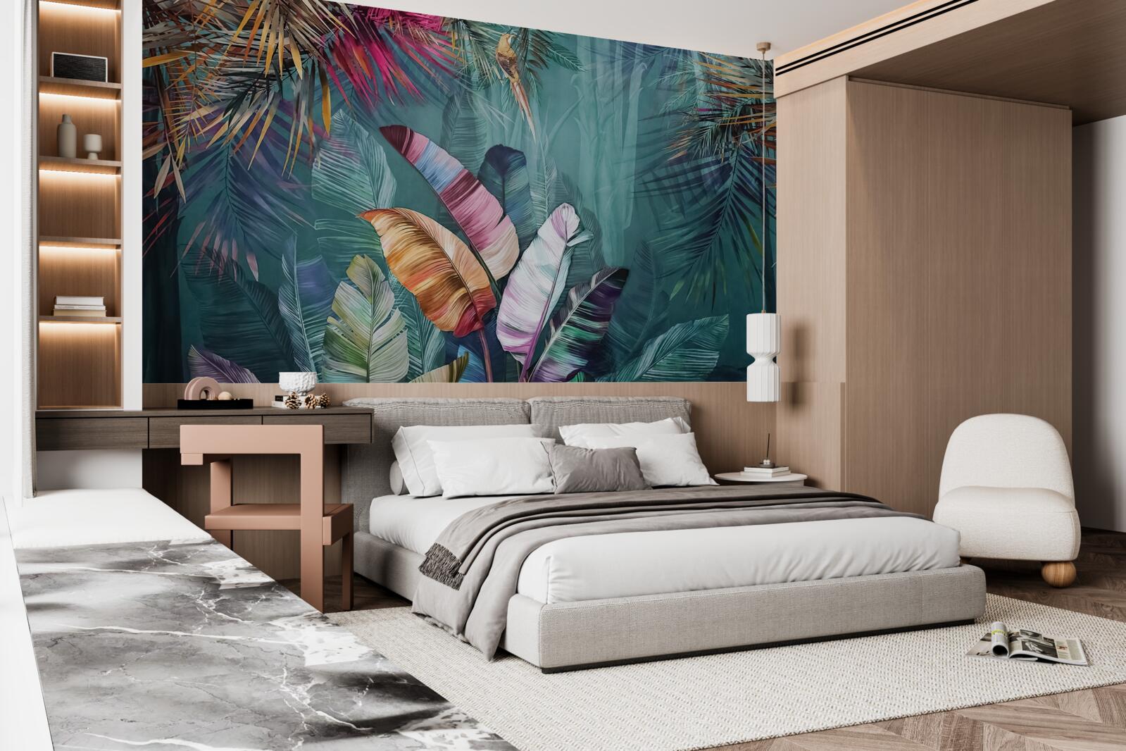 Fotobehang prachtige set tropische boombladeren geschilderd in herfsttinten