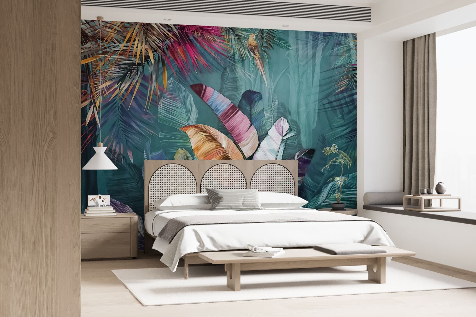 Fotobehang prachtige set tropische boombladeren geschilderd in herfsttinten