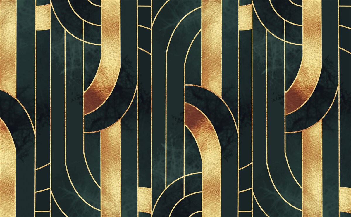 Fotobehang sierlijke lijnen van goud en smaragd