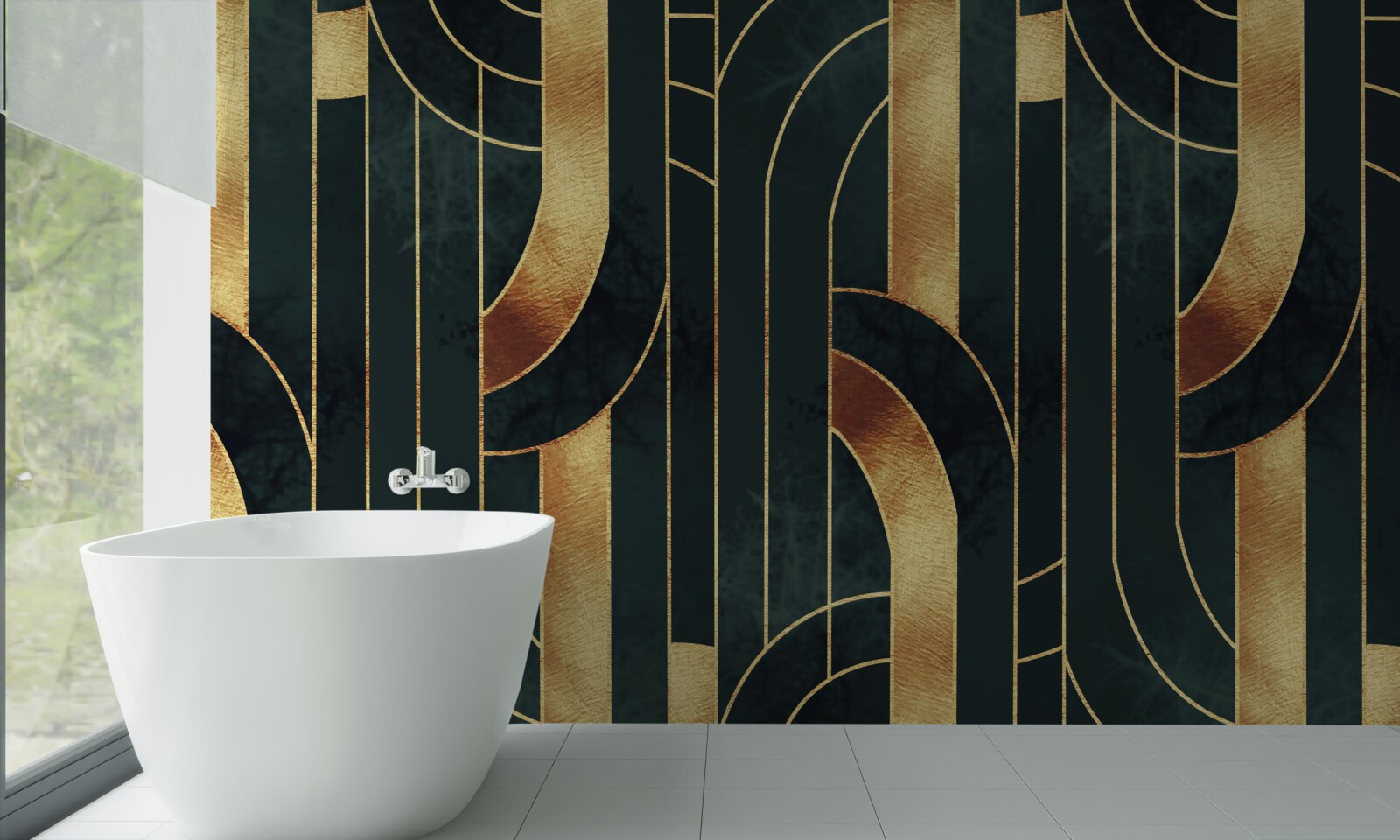 Fotobehang sierlijke lijnen van goud en smaragd