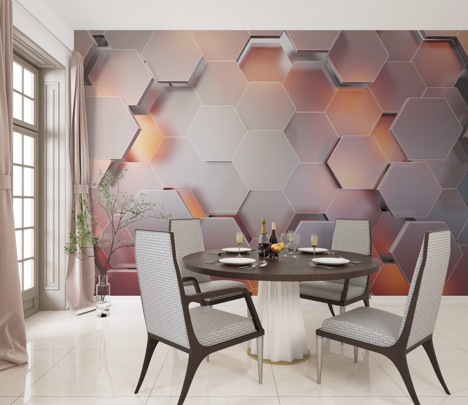 Fotobehang volumetrische zeshoeken