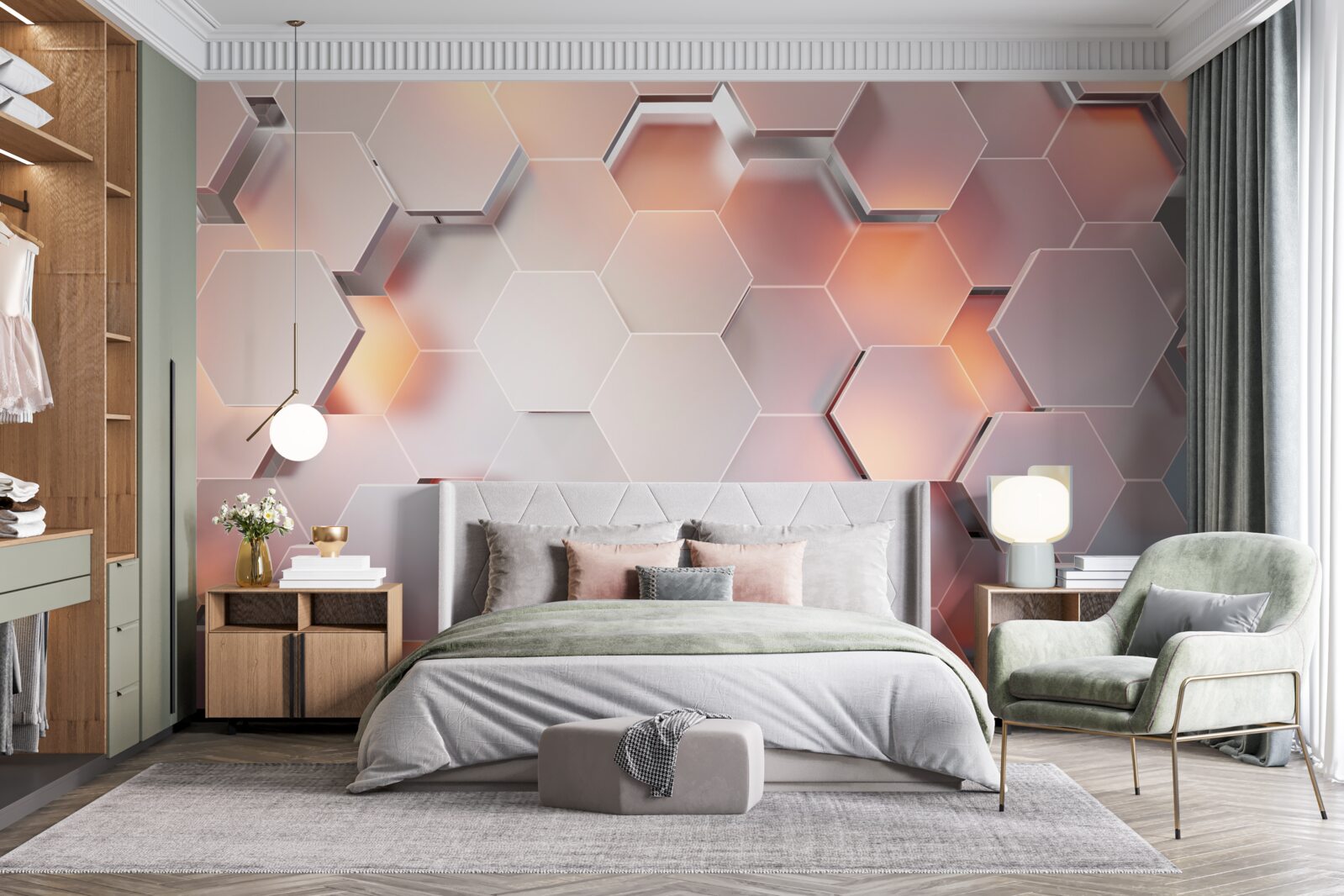 Fotobehang volumetrische zeshoeken