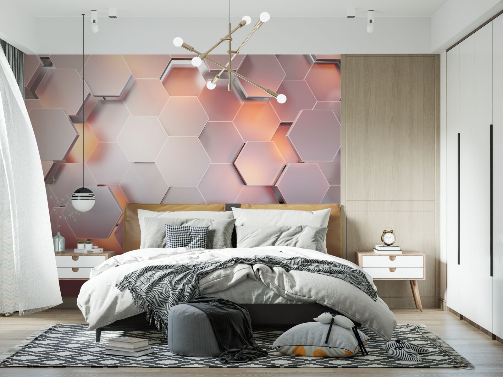 Fotobehang volumetrische zeshoeken