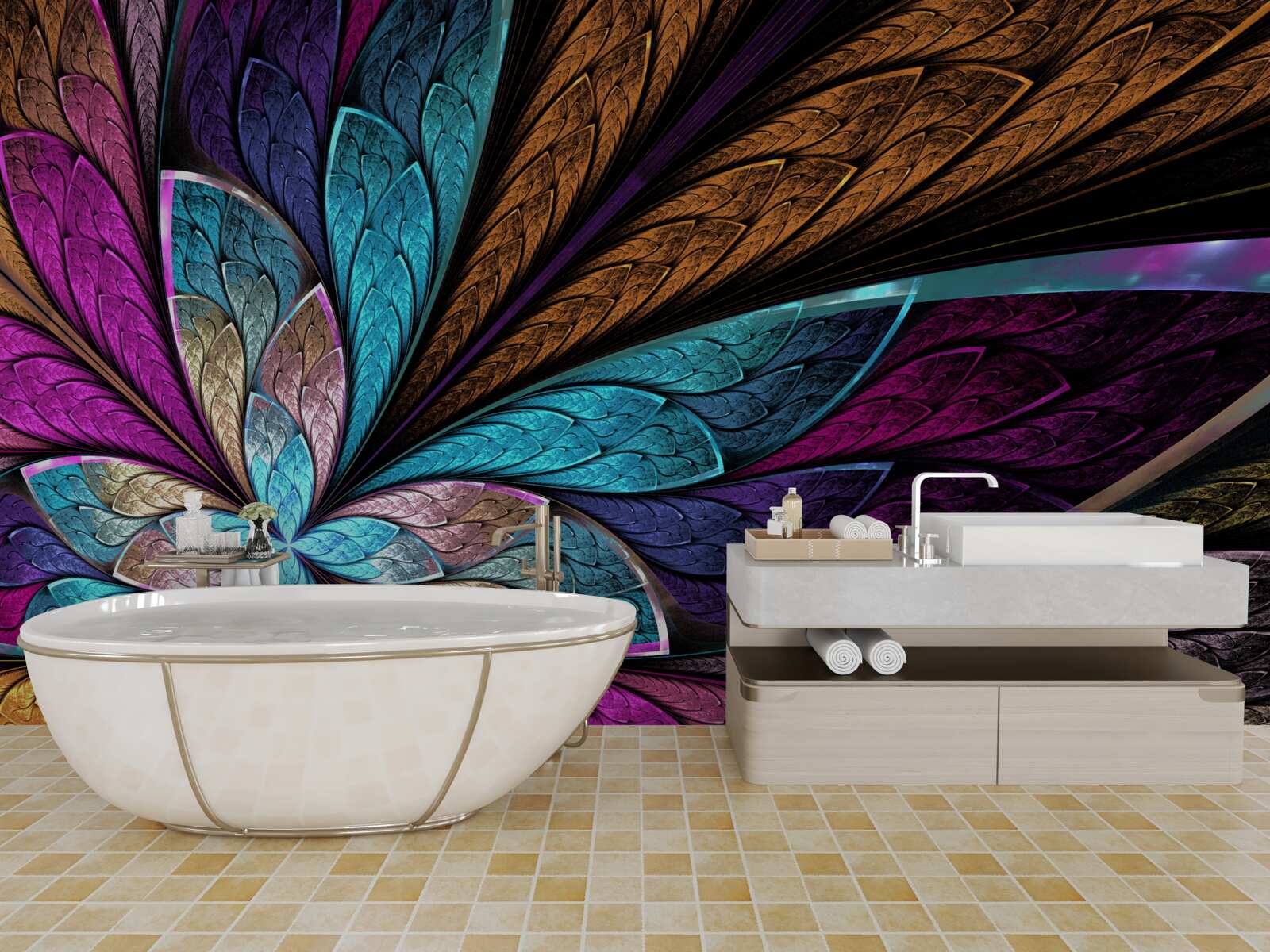 Fotobehang mozaïek van abstracte bloemblaadjes