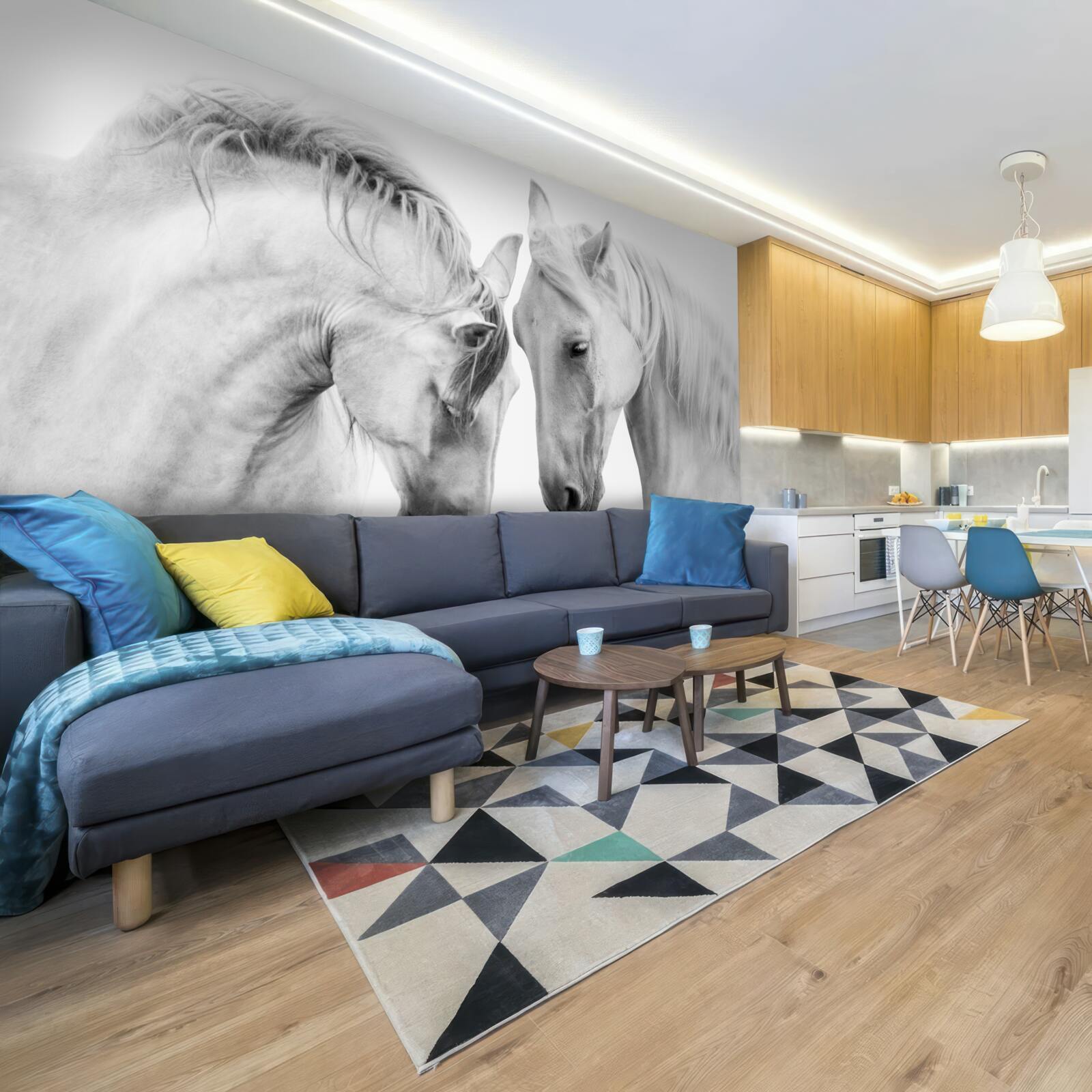 Fotobehang witte paarden communiceren