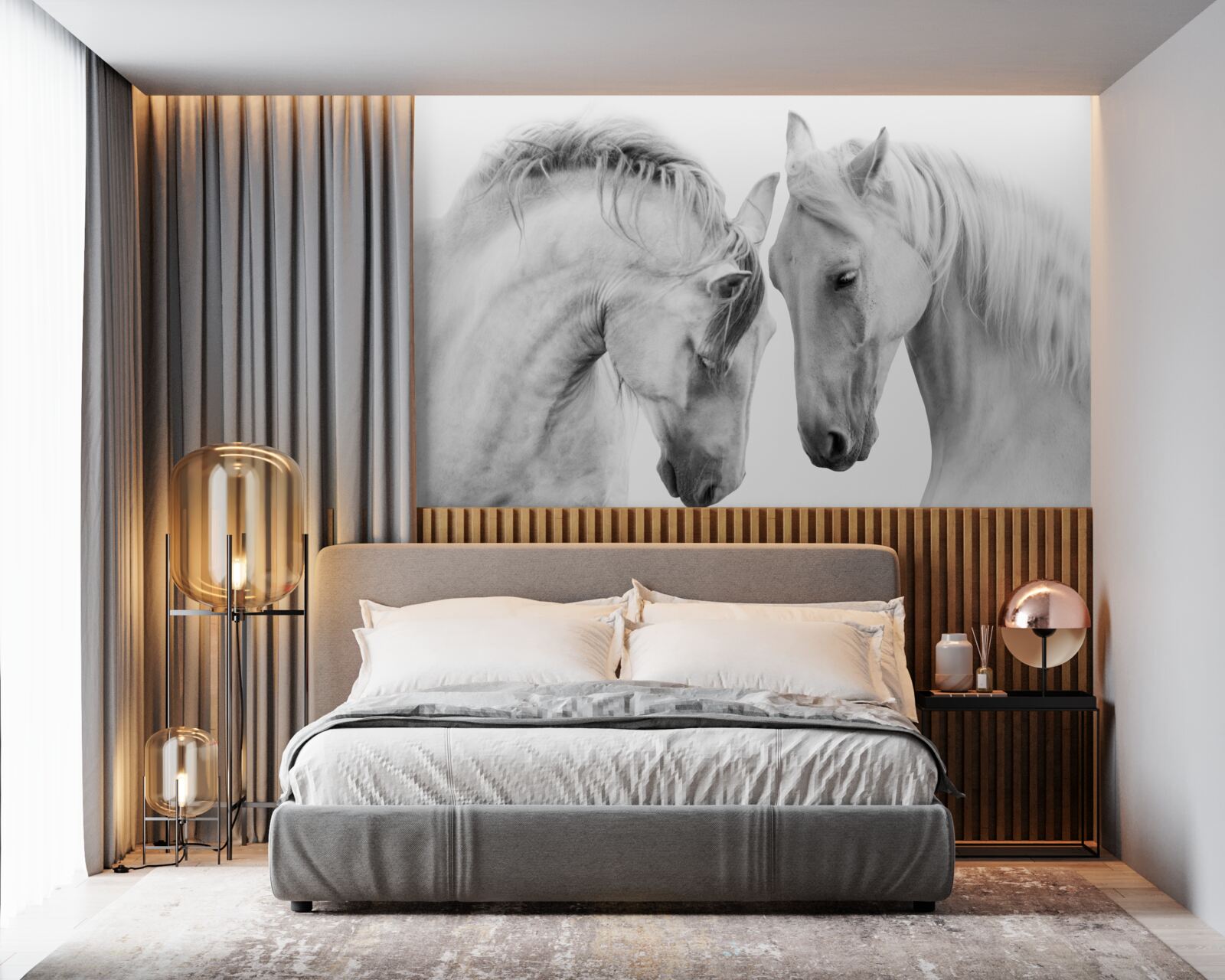 Fotobehang witte paarden communiceren