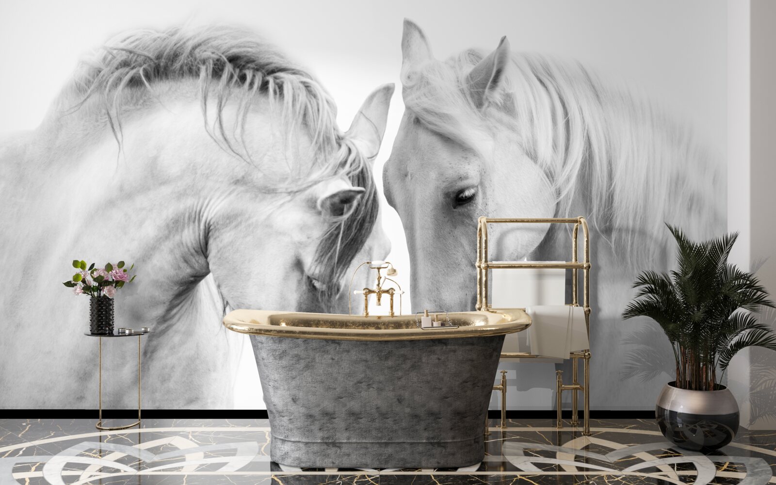 Fotobehang witte paarden communiceren