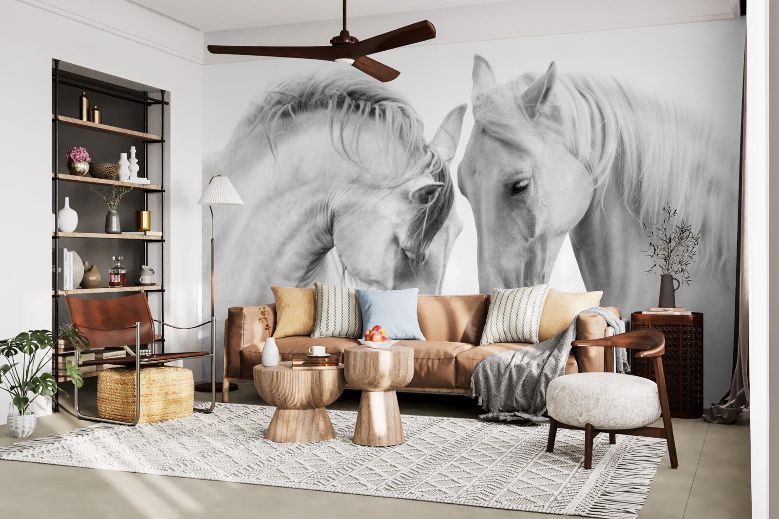 Fotobehang witte paarden communiceren