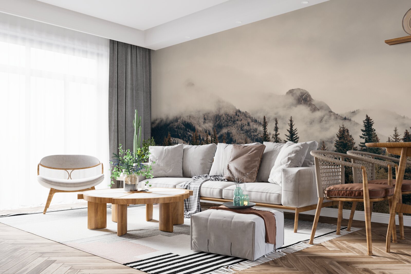 Fotobehang hoge bergen zijn in mist gehuld