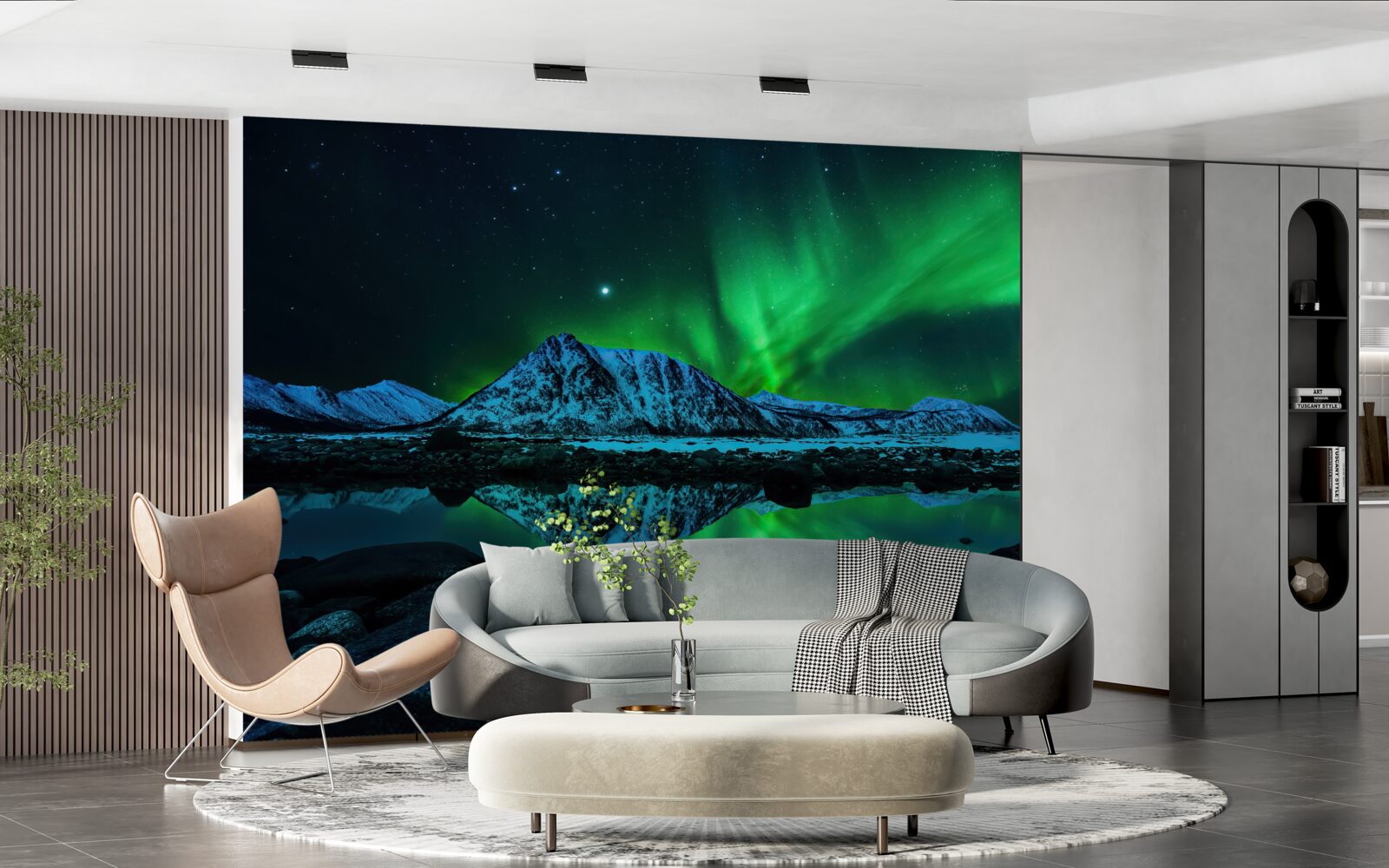 Fotobehang verbluffend noorderlicht boven de zee