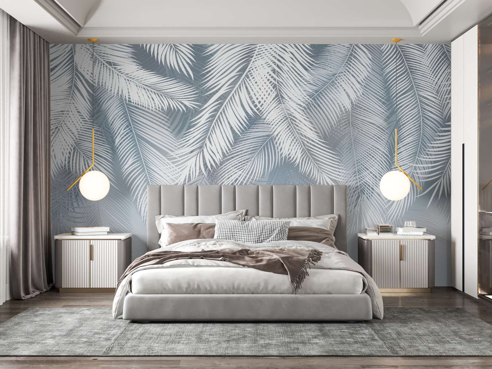 Fotobehang veerachtige bladeren, hangend