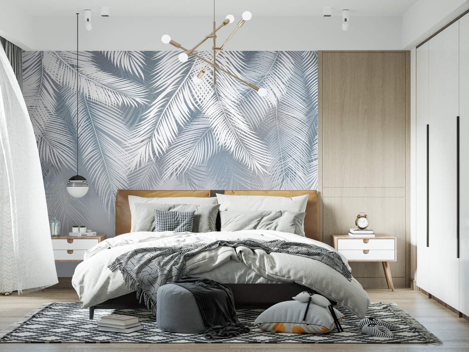 Fotobehang veerachtige bladeren, hangend