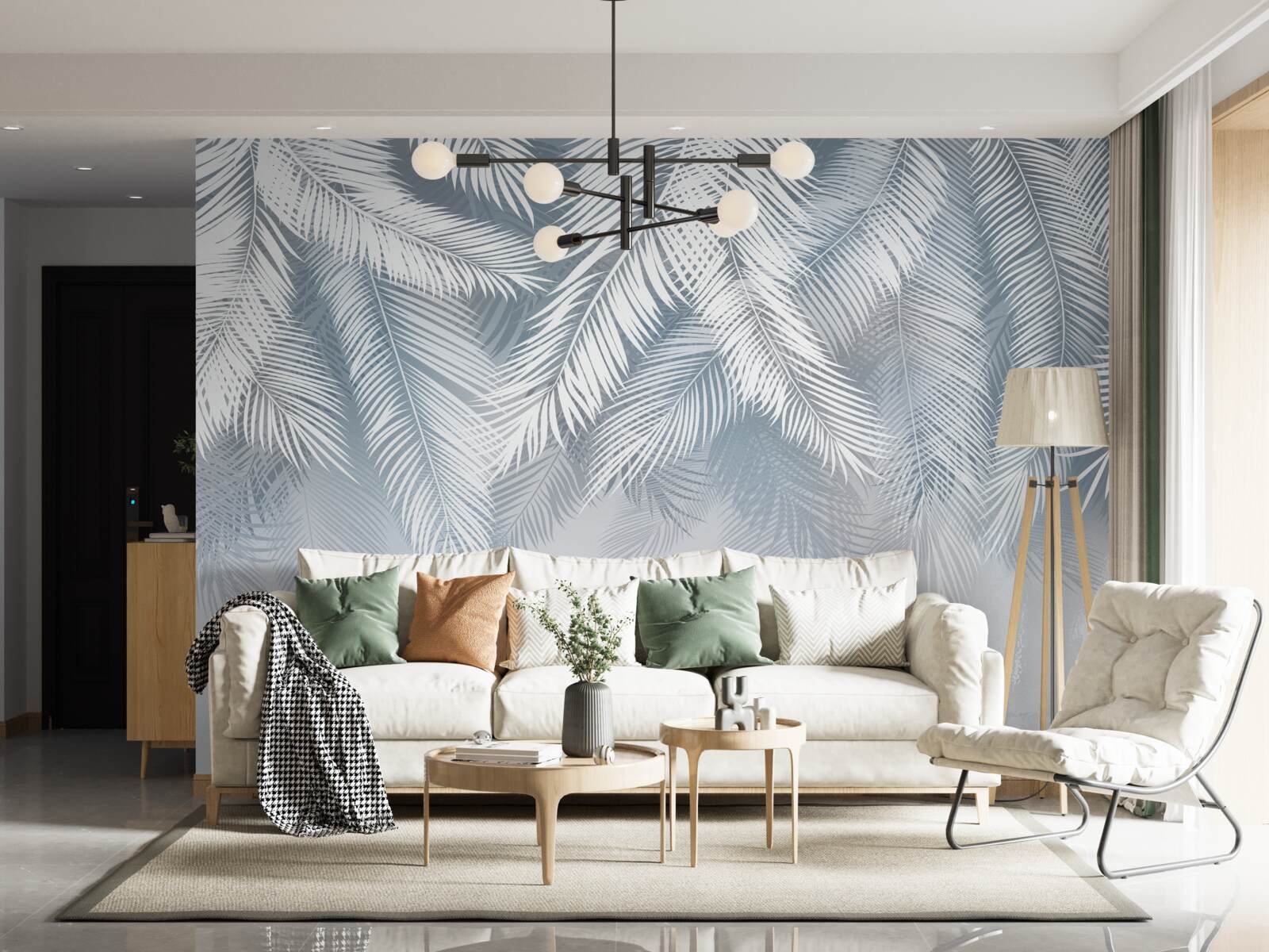 Fotobehang veerachtige bladeren, hangend