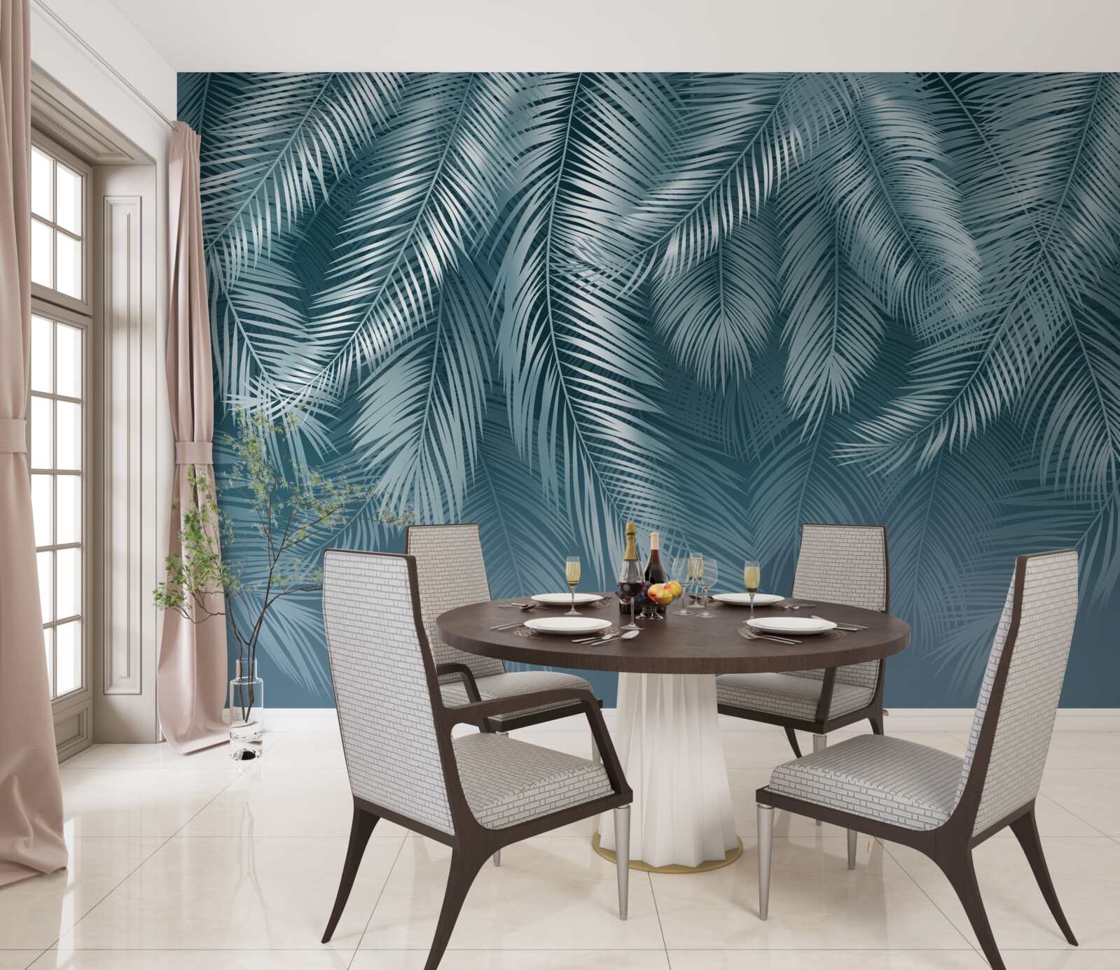 Fotobehang veerblaadjes in turkoois