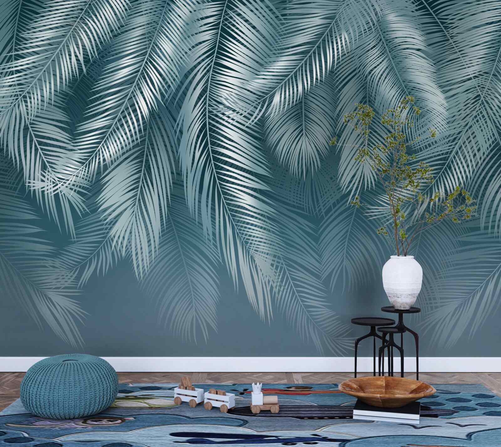 Fotobehang veerblaadjes in turkoois