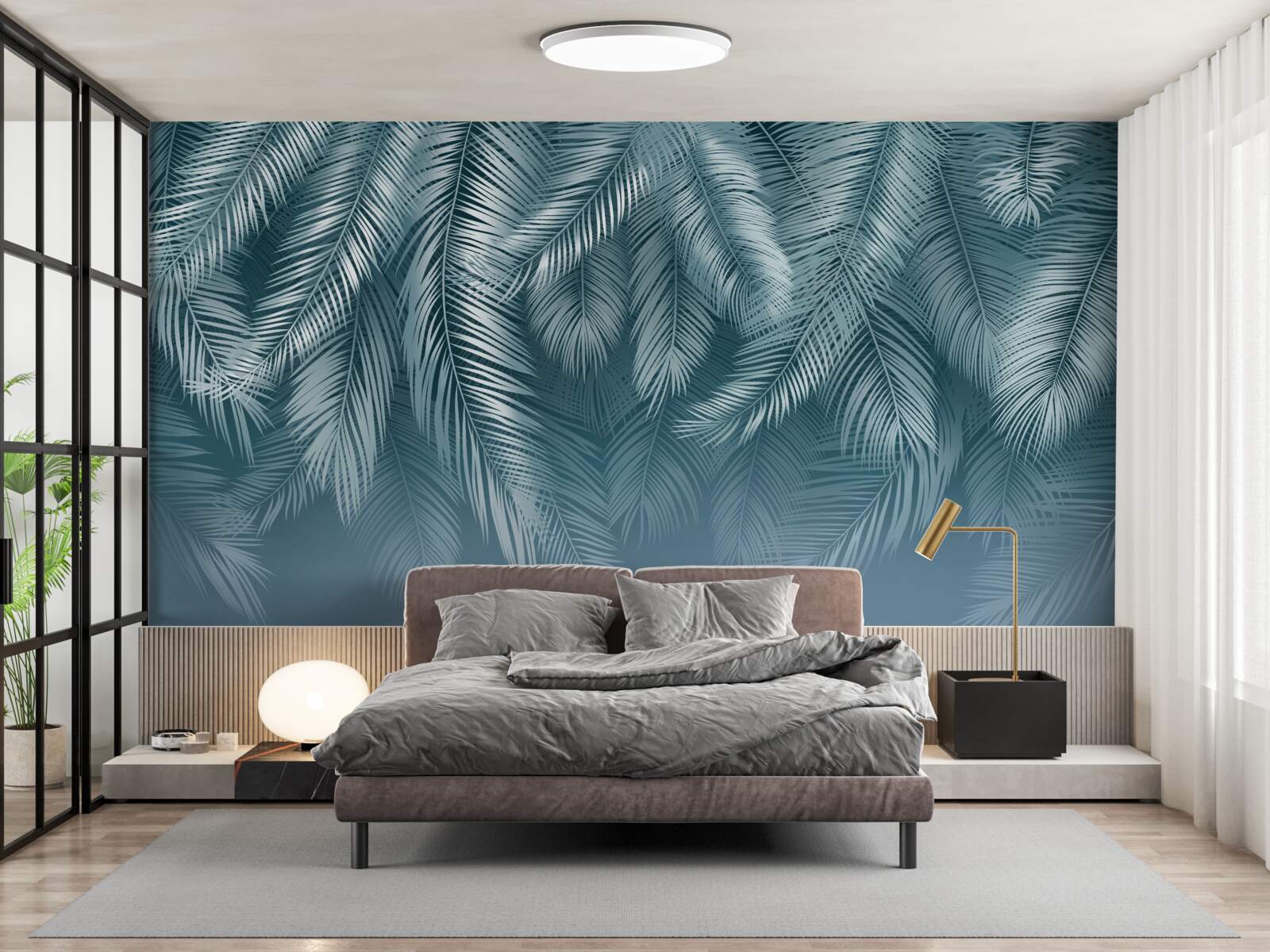 Fotobehang veerblaadjes in turkoois