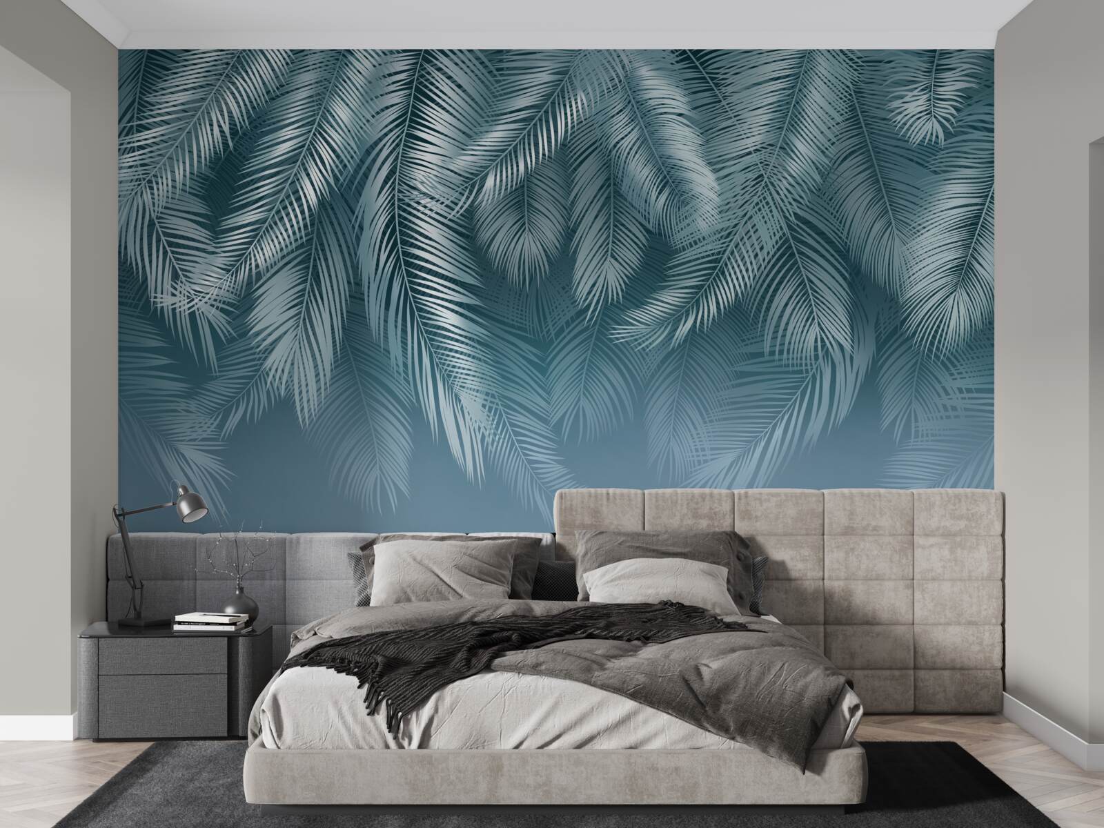 Fotobehang veerblaadjes in turkoois