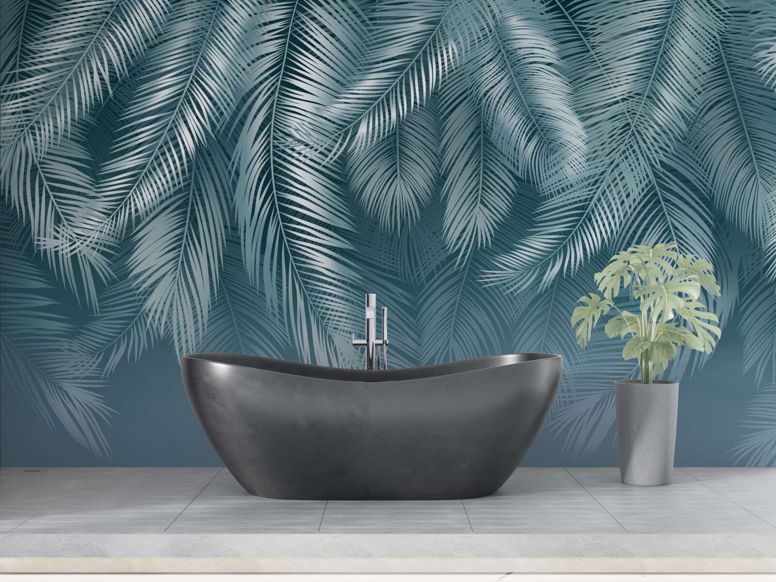 Fotobehang veerblaadjes in turkoois