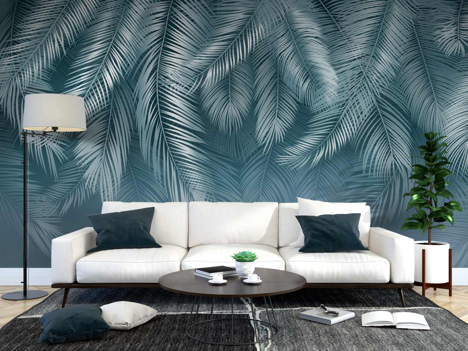 Fotobehang veerblaadjes in turkoois