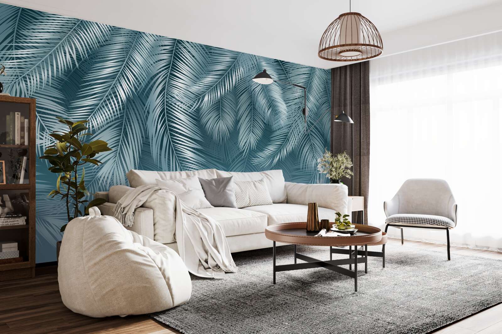 Fotobehang veerblaadjes in turkoois