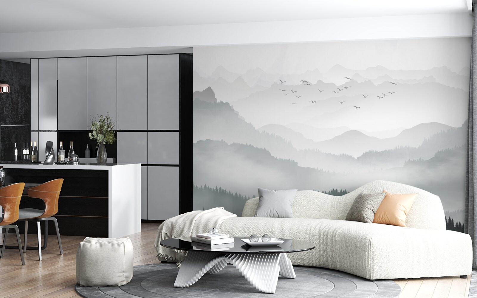 Fotobehang mist bedekt dik de rotsachtige pieken