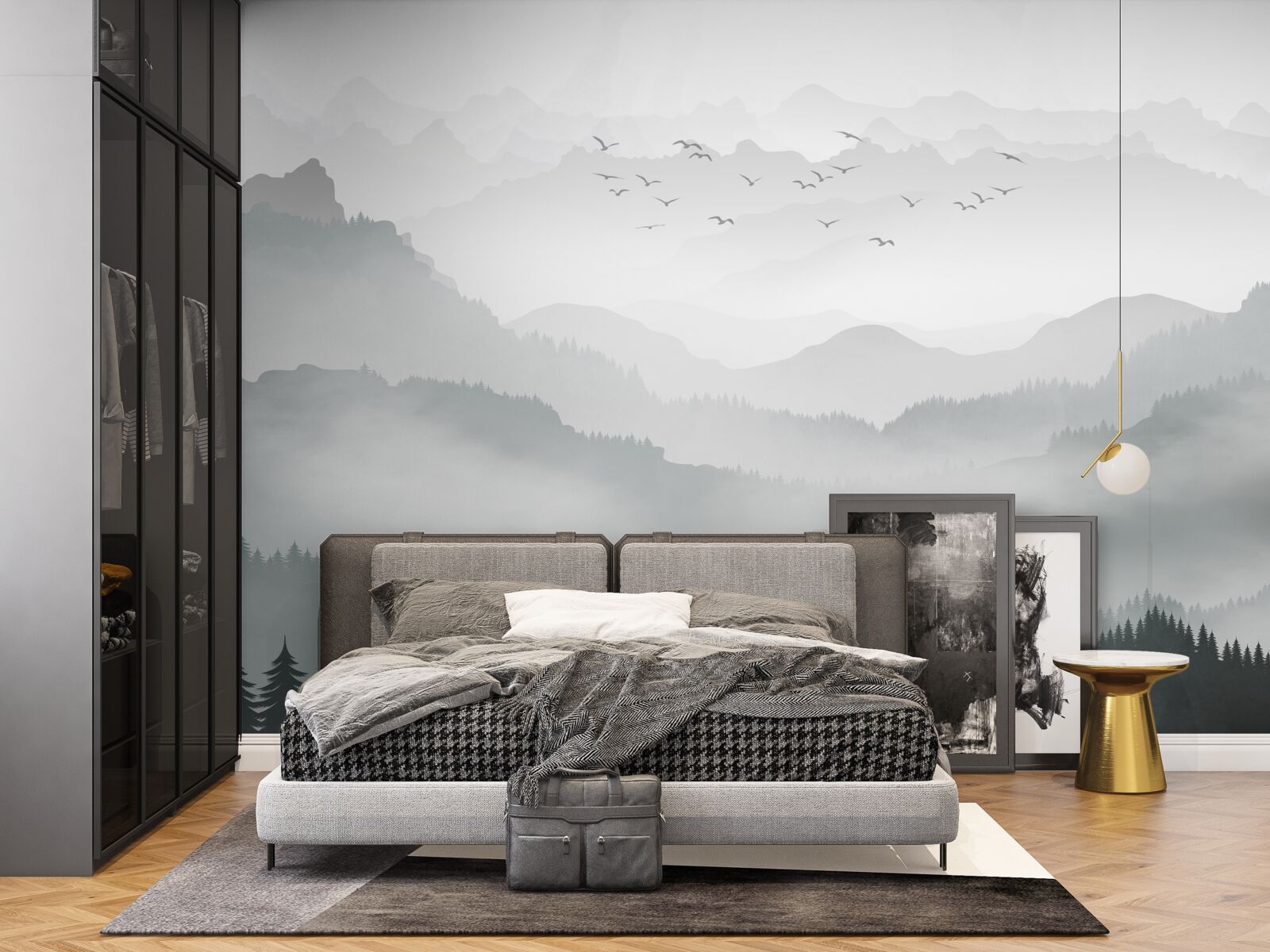 Fotobehang mist bedekt dik de rotsachtige pieken