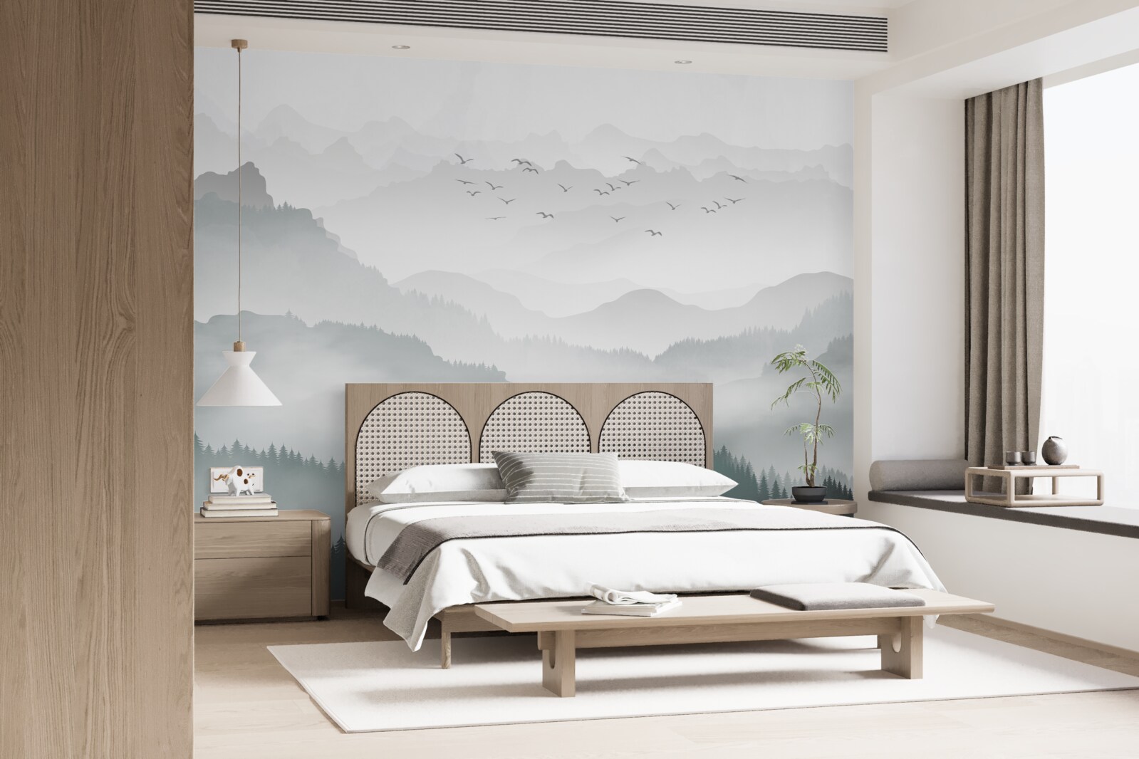 Fotobehang mist bedekt dik de rotsachtige pieken