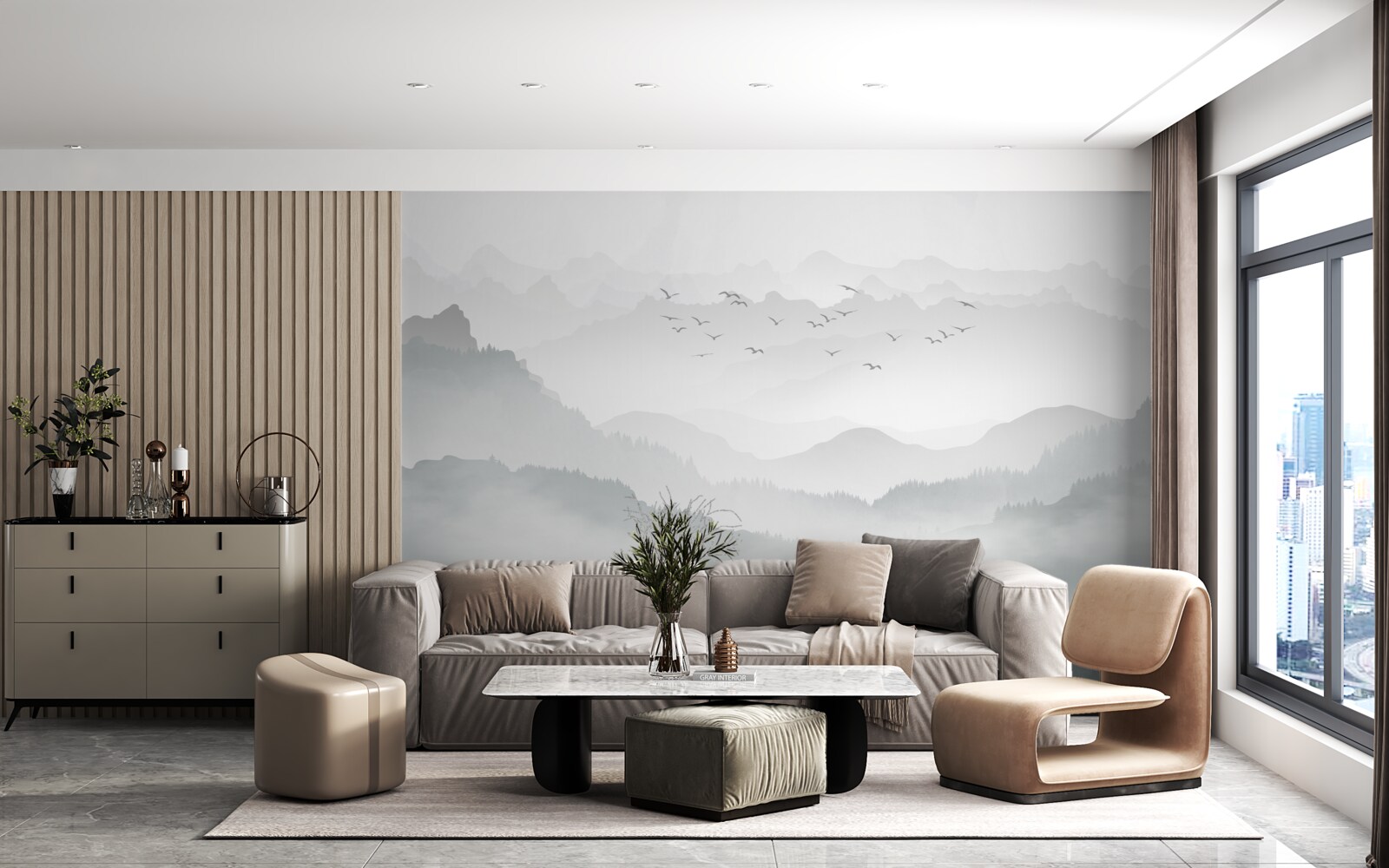 Fotobehang mist bedekt dik de rotsachtige pieken