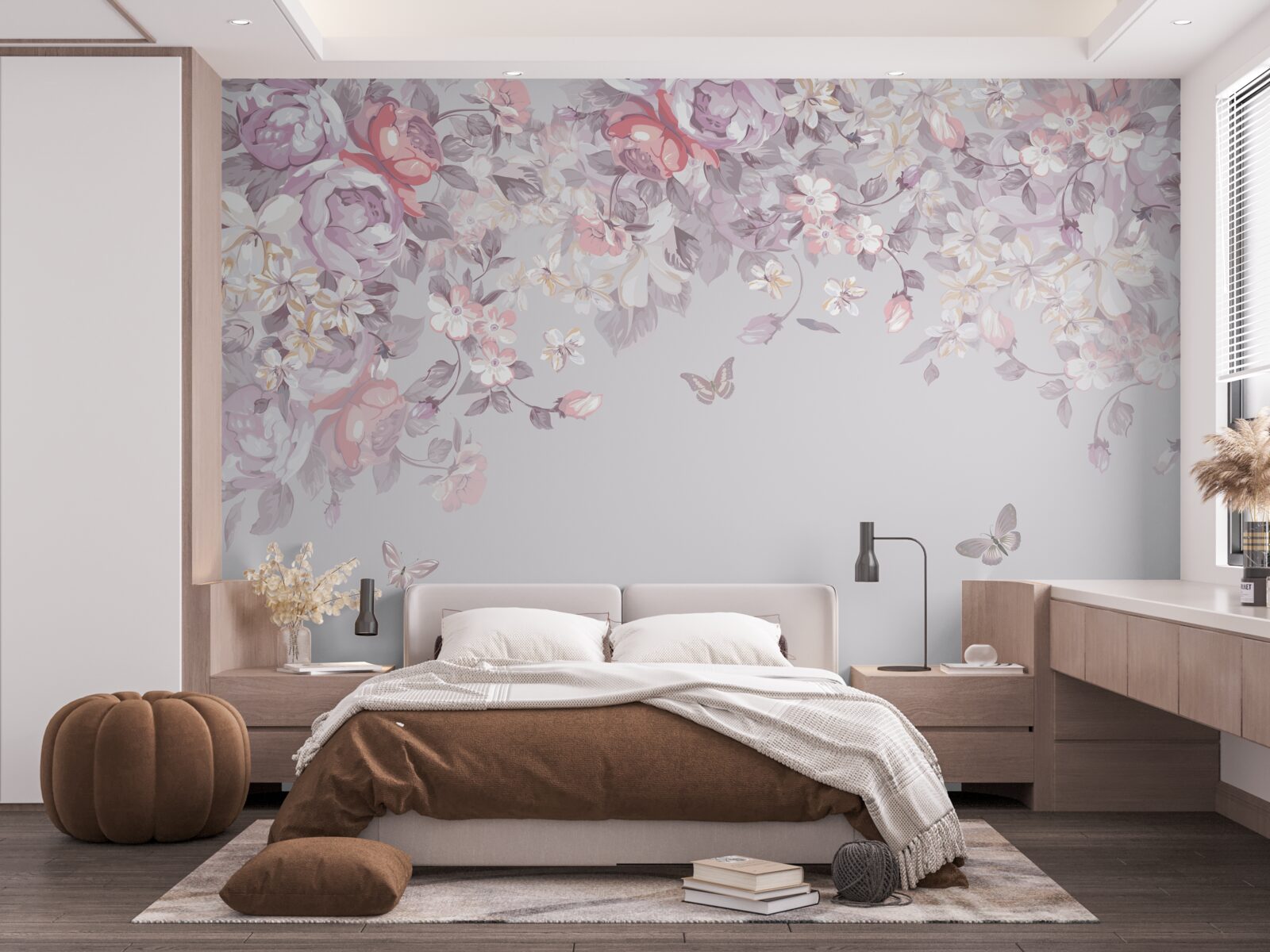 Fotobehang een tuin waar bloemen en vlinders bloeien