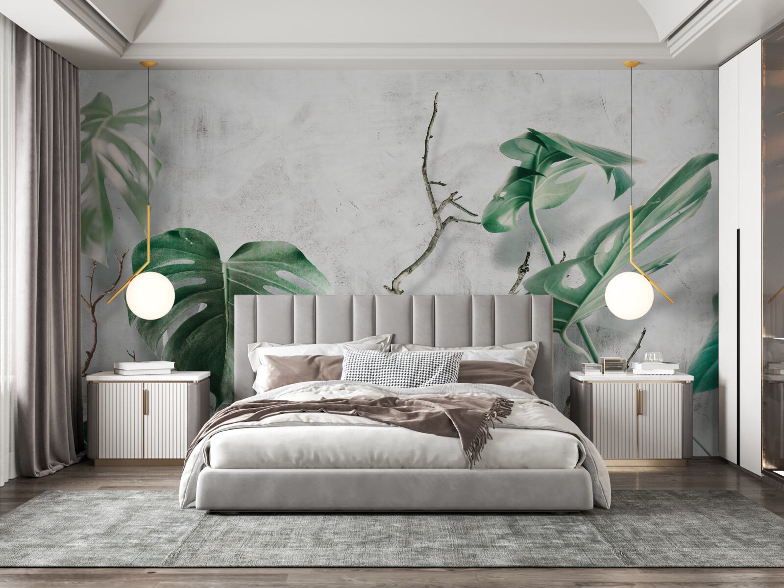 Fotobehang tropische monsters met groene takken